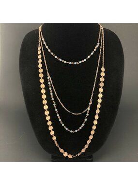 Kohls Metal Necklace Long Multi-Layer Beaded Chain Copper Tone